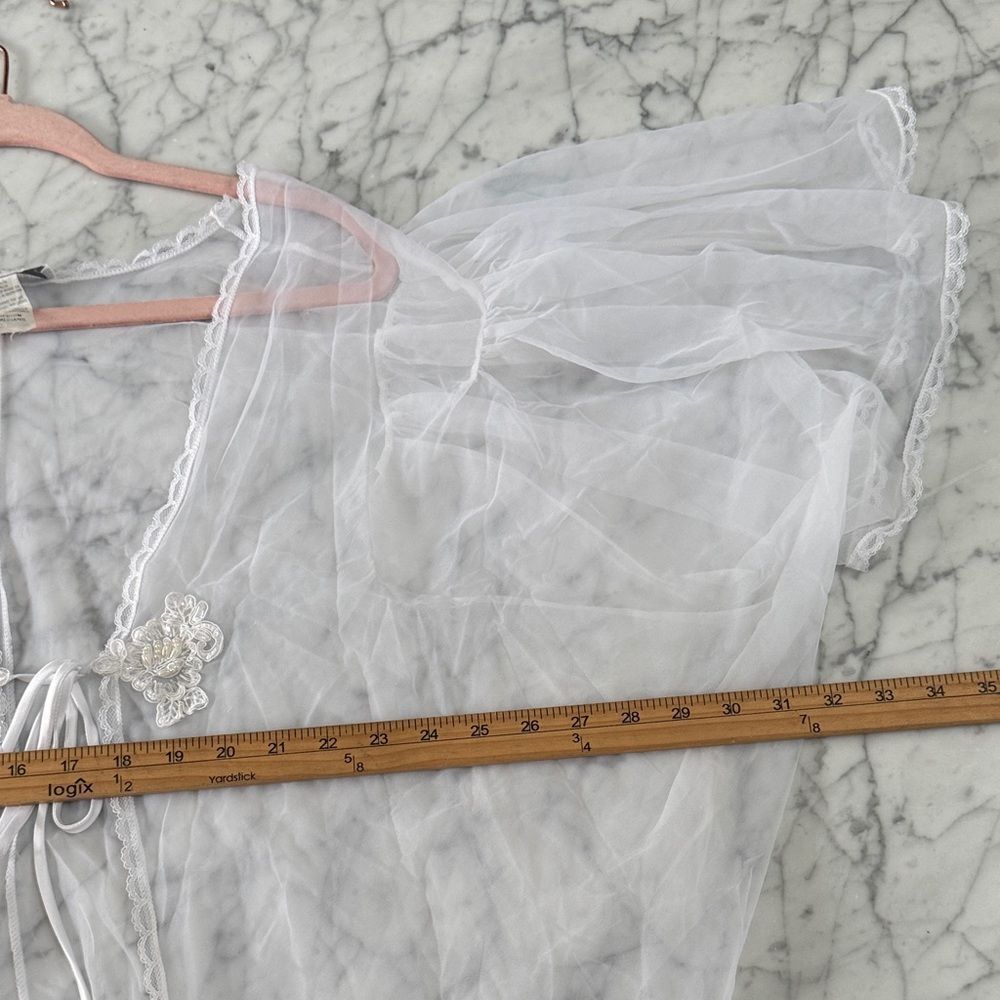 Vintage Sheer White Lace Kimono Overlay Cover-Up Sz M - Picture 7 of 8
